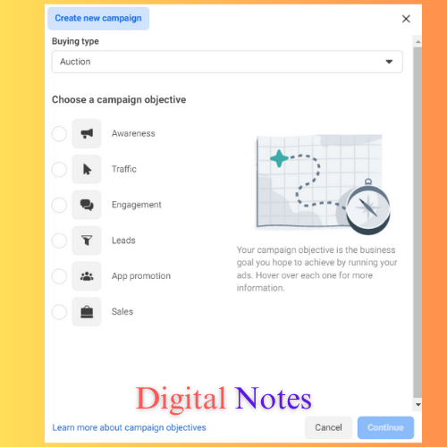 How to select campaign objective in Meta Ads dashboard